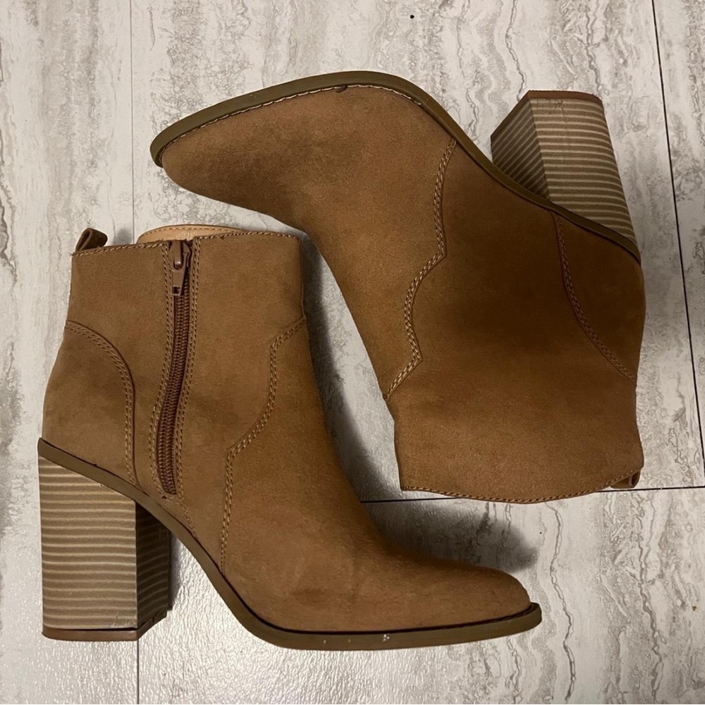 Tan Block Heel Ankle Boots